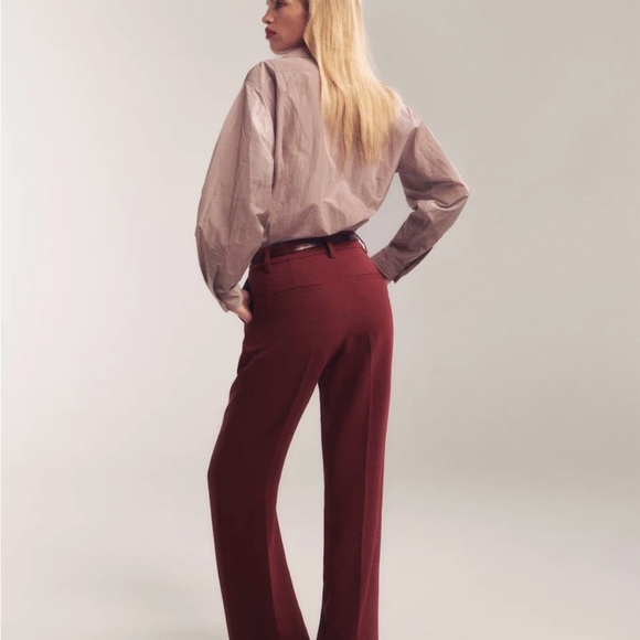 Reformation Petites Alex Mid Rise Burgundy Wide Leg Trousers Size 0P - Picture 2 of 5